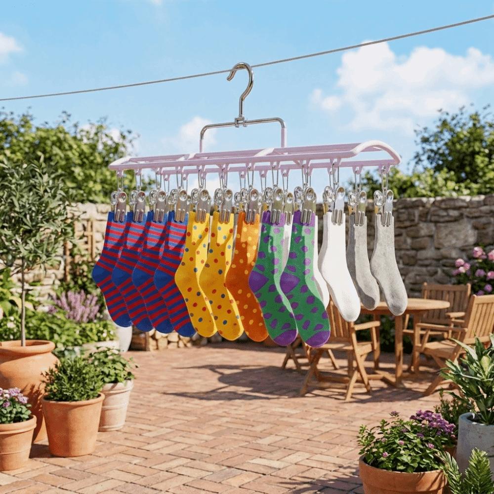 Stainless Steel 20 Clips Sock Drying Rack Non-slip Unmarked Underwear Drying Rack  Indoor