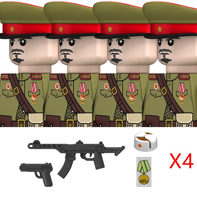 Военные WW2 Россия Фигурки Солдат Строительные Блоки Армия Пехота Советский Союз Воин Офицер Военное Оружие Кирпичи Игрушки Ребенок