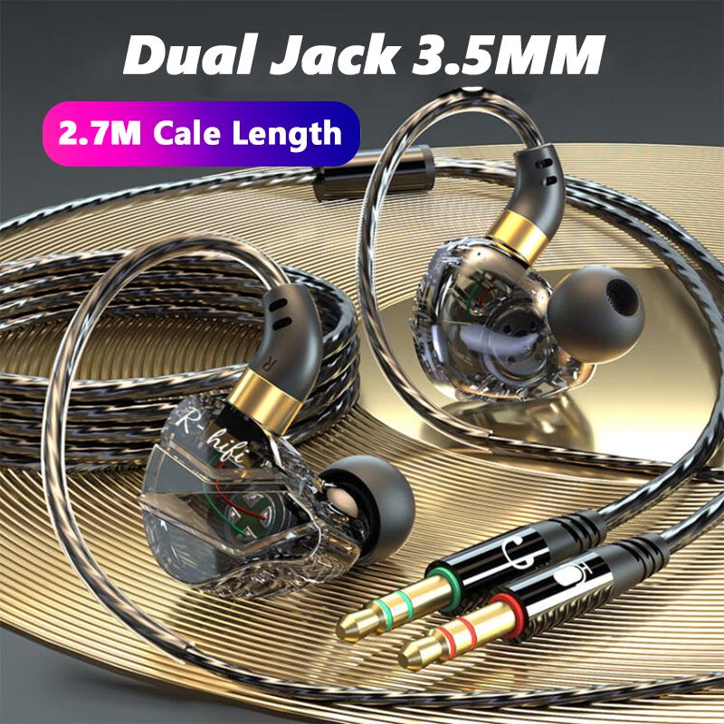 VAORLO Проводные наушники с двойным разъемом 3,5 мм, Hi-Fi стерео музыкальная гарнитура с HD-микрофоном, поддержка ответа на отказ от вызова для ноутбука, игровые наушники