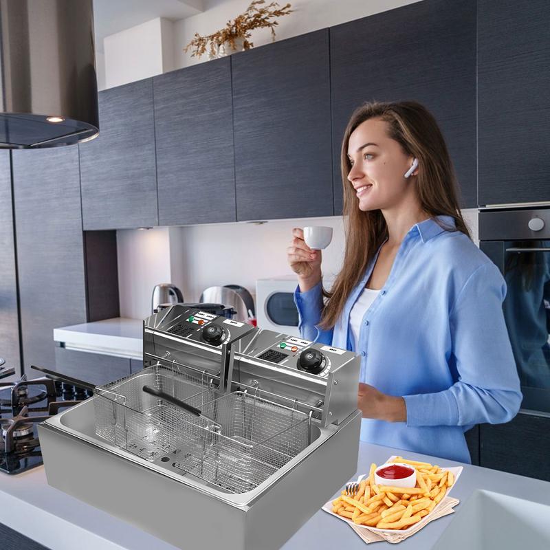 Фритюрница электрическая 110 В коммерческая двойная из нержавеющей стали для куриных крылышек фритюрницы с корзинами и контролем температуры для кухни