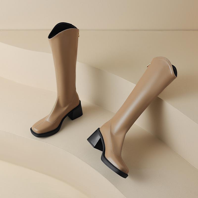 Krazing Pot Осенне-зимняя обувь из микрофибры, большие размеры, сапоги для верховой езды, квадратный носок, сохраняющие тепло, на молнии, размер 43, высокие сапоги до бедра