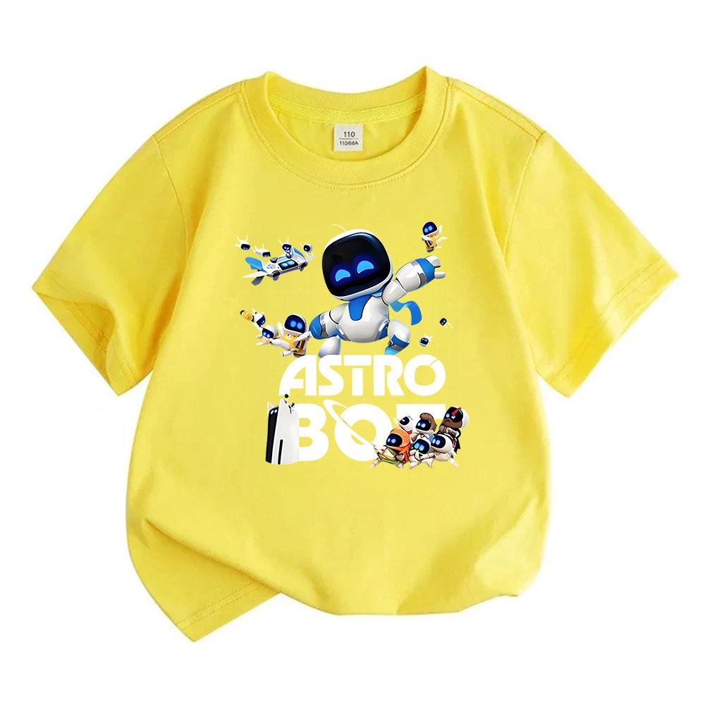 Kids Boys Girls Crew Neck Short Sleeve 100% Cotton T-Shirt, Cute Space Robot Game Character Print Casual Tees for Daily Wear Breathable Soft Tops for