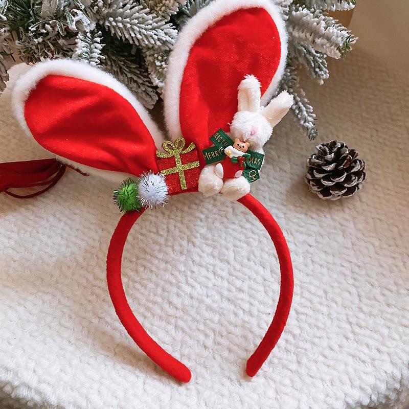 Красные бархатные кроличьи ушки Рождественский ободок – Праздничный нишевый аксессуар для волос