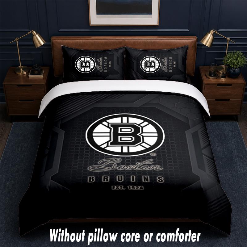 Boston Bruins Design Bed Bedding Set 1 Duvet Cover + 2 Pillowcases Soft Breathable Household Bed Linens