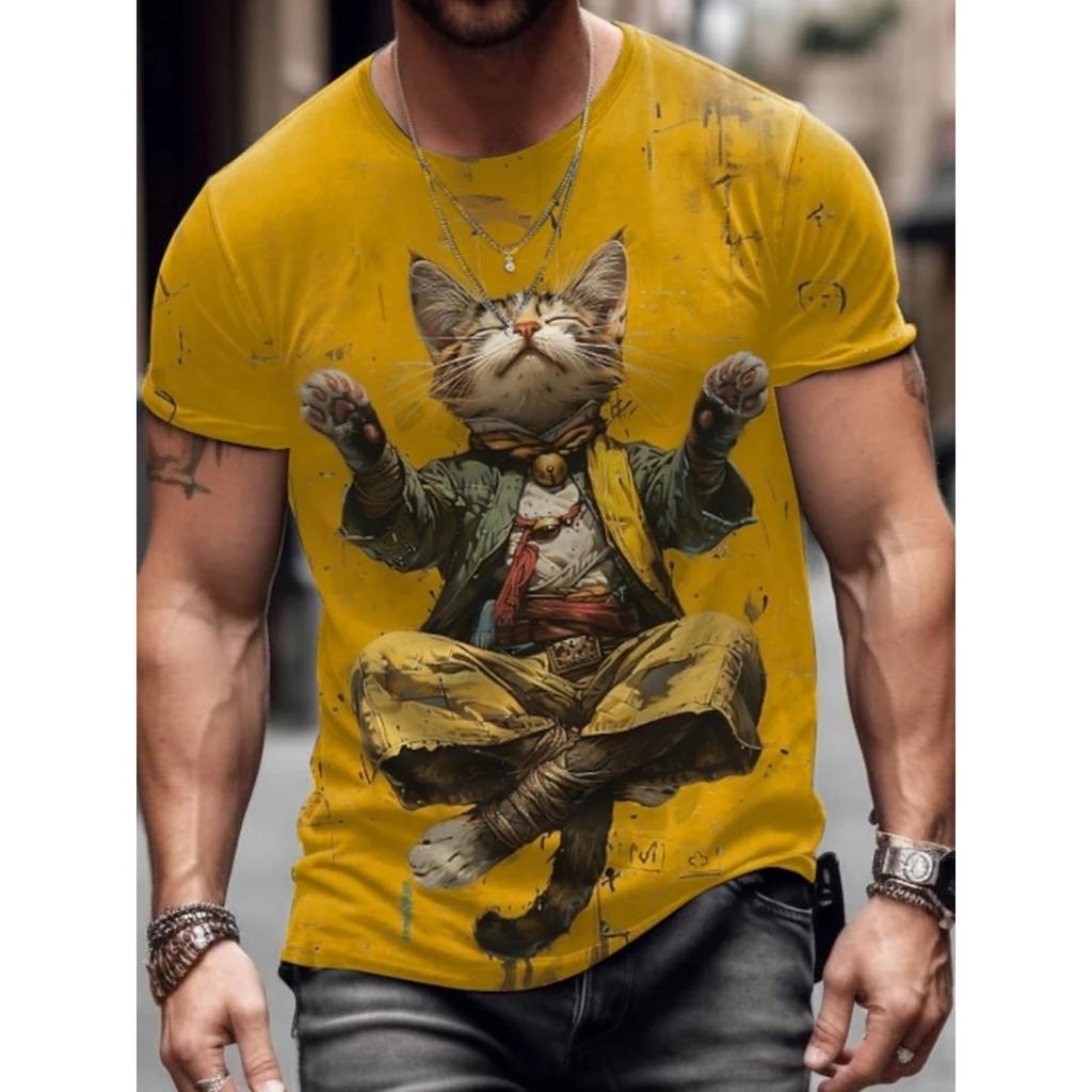 Летний круглый вырез с 3D рисунком животных из мультфильмов, модные повседневные футболки с короткими рукавами для мужчин