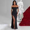 Elegant Strapless Casual Sexy Party Dress Women Fashion Slit Off Shoulder Black Long Dresses Women Summer High Waist Slim A Line Backless Dress 25748