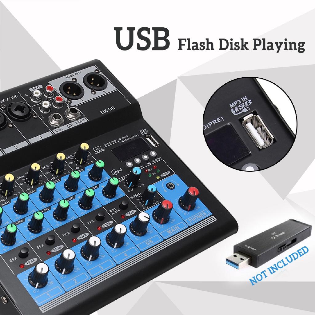 48V Портативный Bluetooth 6-канальный Микшерный пульт Аудиомикшер с USB DJ Звуковой микшер MP3 Разъем Усилитель Караоке