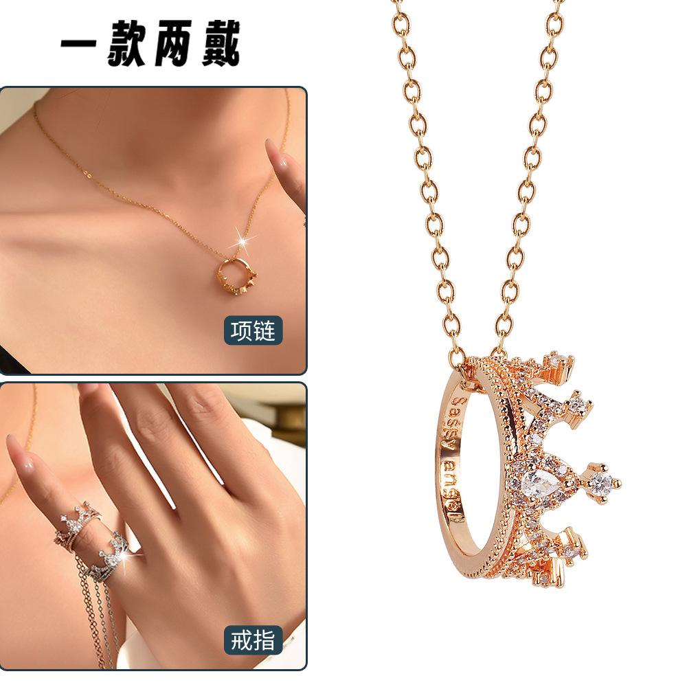 Suijue Pearl Sweater Chain Two Wear Crystal Flower Long Necklace Titanium Steel National Style Two Wear Function