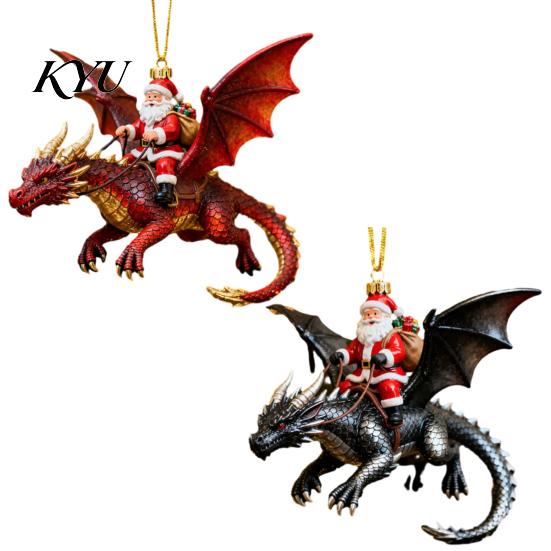 Handcrafted Festive Hanging Ornaments 2Pcs Santa Dragon Rider Christmas Ornament, 2D Acrylic Flying Personalized Holiday Party Supplies Claus
