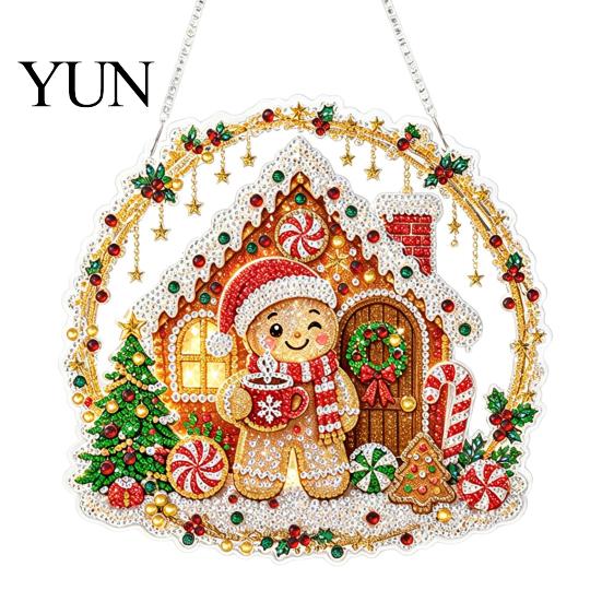 Acrylic Rhinestone Painting Set Christmas Suncatcher Kit, DIY Faux Pearl Art Ornament Crafts for Adults Beginner, Xmas Hanging