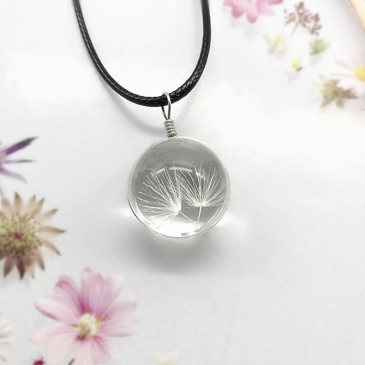 Beautiful Dandelion Necklace Eternal Flower Clavicle Chain Male and Female Couples Crystal Dried Flower Glass Ball Pendant Accessories
