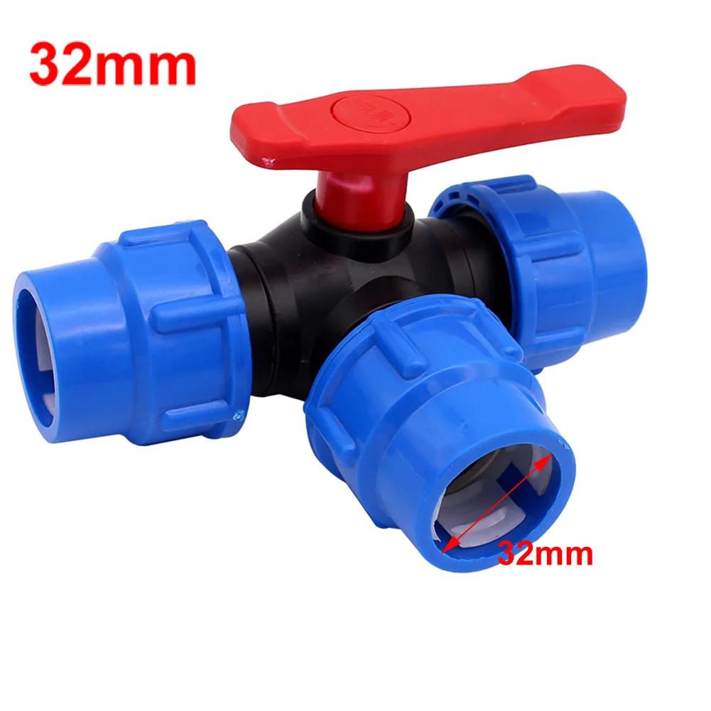 Garden Water Pipe Connector 3-Way Ball Valve 20/25/32/40/50mm Plastic Ball Valve Garden Watering Irrigation Water Pipe Fittings