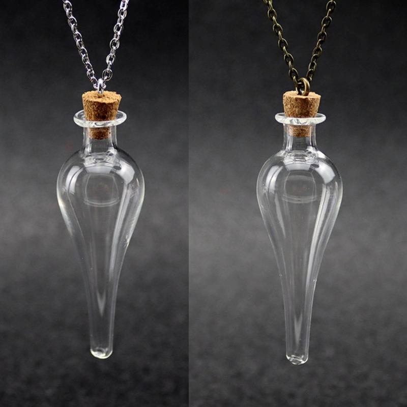 Винтажная Магическая Стеклянная Бутылочка Ожерелье DIY Пробка Зелье Счастливая Капля Воды Амулеты Цепочка для Свитера Модные Украшения Подарок для Девочек