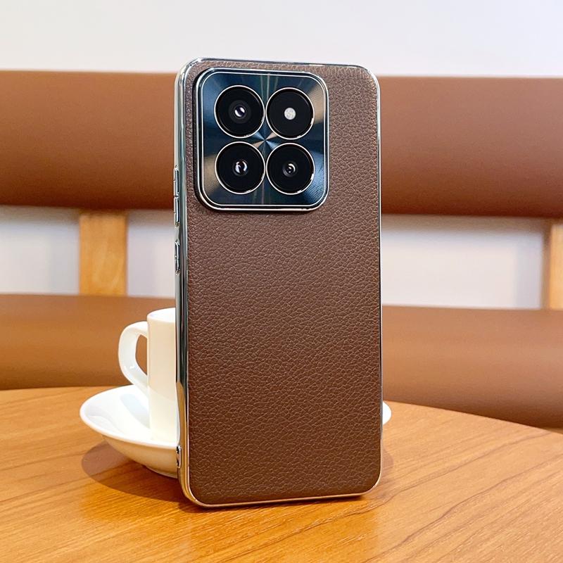 Case For Xiaomi 14/14 Pro Electroplated Lychee Texture Shockproof Full Coverage Soft TPU Edge Protective Cover For xiaomi 14