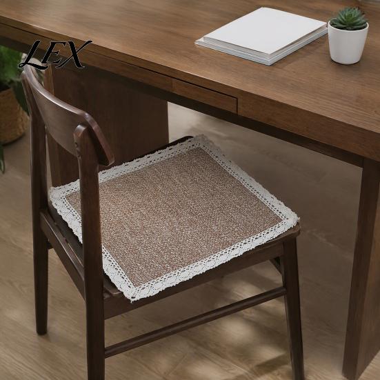 Solid Wood Chair Mat Cotton Linen Pad with Ties, Square Summer Seat Lace Dining Trim, 15.75" x Breathable Washable for Office