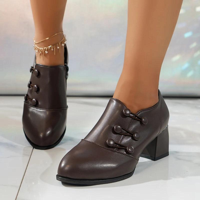 High Heels Women Pointed Toe Shoes Designer Chunky Retro Loafers Shoes Autumn New 2024 Oxford Shoes Women Walking Casual Zapatos