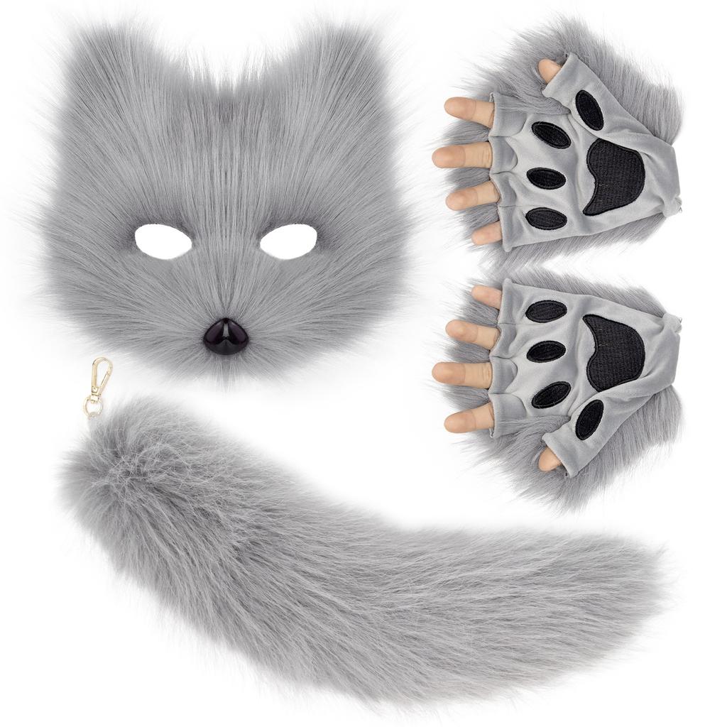 Plush set with simulated fox mask, gloves, and fox tail cos Handmade tools and accessories