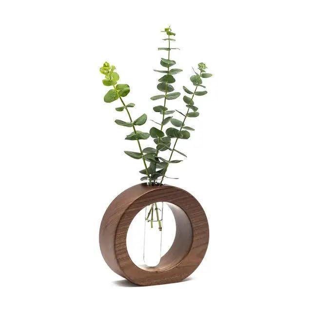 Wooden 1 Glass Test Tube Home Decor Planter Modern Flower Vase with Wood Stand Plant Propagation