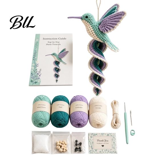 DIY Animal Ornament Craft Crochet Garden Spiral Hanging Kit, Beginner Friendly Swing Crafting Leisure Time Activity Butterfly Ladybug Hummingbird
