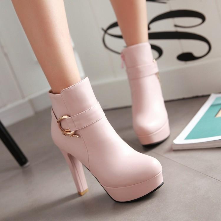 Элегантные короткие ботинки, женская обувь, осенне-зимние женские ботильоны на платформе, милые женские туфли на каблуке для вечеринок черного, белого, розового цвета
