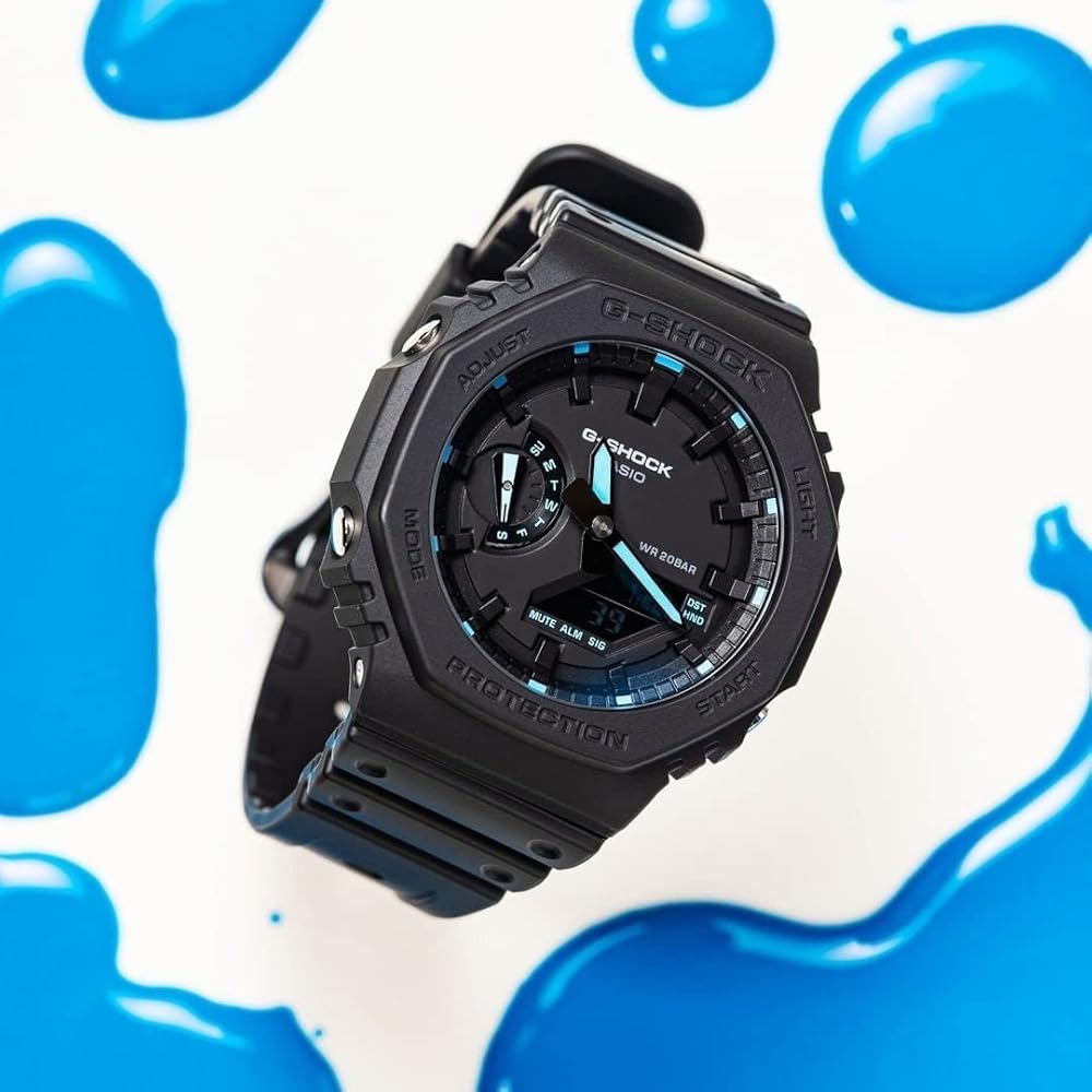 G-Shock GA2100-1A2 Neon Accent Watch Blue, Water Resistant, Analog-Digital Display