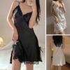 1Pc Polyester Fiber Summer Silk Nightgown Sexy Nightdress Home Dress Lace Lingerie Lady Satin Sleepwear Underwear