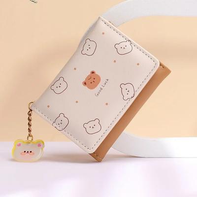 Женский модный короткий кошелек для монет, женский короткий тонкий корейский вариант, милый мультяшный медведь, женский маленький кошелек, студенческий кошелек с тремя отделениями