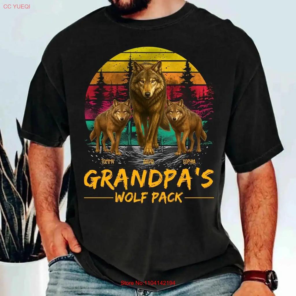 Grandpas Wolf Pack T Shirt Fathers Day For Dad Best Ever Fathers Father Vintage Washed Casual Stretched Designer Clothes