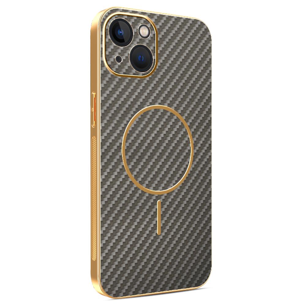 For iPhone 13 Phone Case Carbon Fiber Textured Electroplated TPU Back Cover