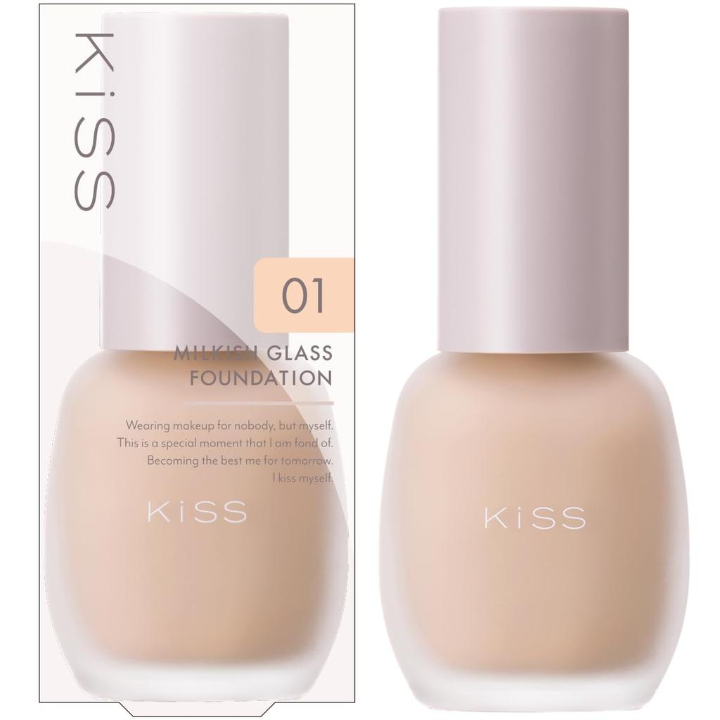 KiSS Milky Glass Foundation 01 Shell 30g Covers uneven color and pores Contains serum ingredients SPF34/PA++