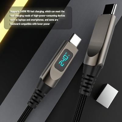 240 В Цифровой дисплей USB-C Быстрая зарядка Кабель из цинкового сплава Type C на Type C Высокоскоростная передача данных Нейлоновая оплетка