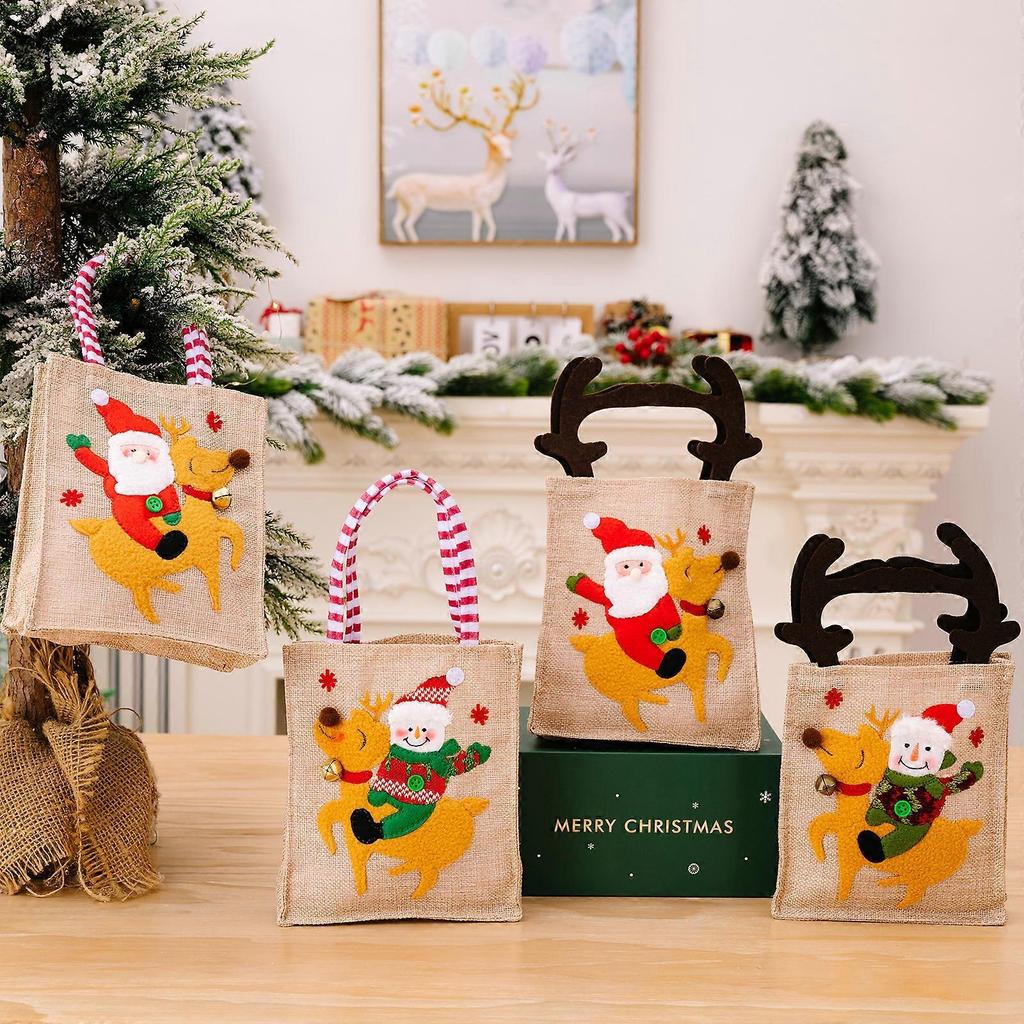 New Christmas Decorations Striped Handbags, Cartoon Gift Bags, Candy Bags, Gift Apple Bags, Deer Antler Handbags, Old Man Riding a Deer
