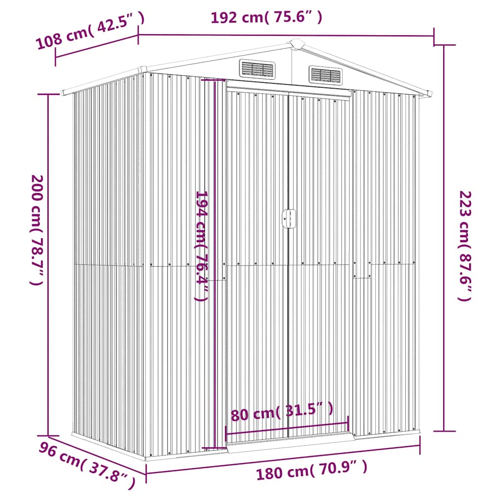 Garden Shed Anthracite 192 x 108 x 223 cm Galvanized Steel