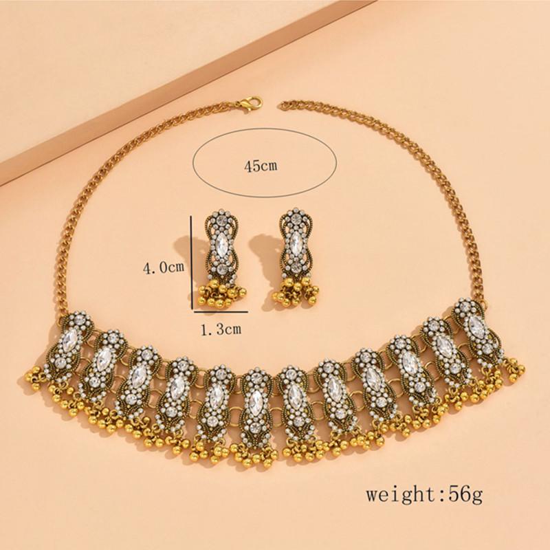 Винтажный комплект ювелирных изделий Этнические инкрустированные кристаллами вечерние аксессуары Женские ожерелья Серьги