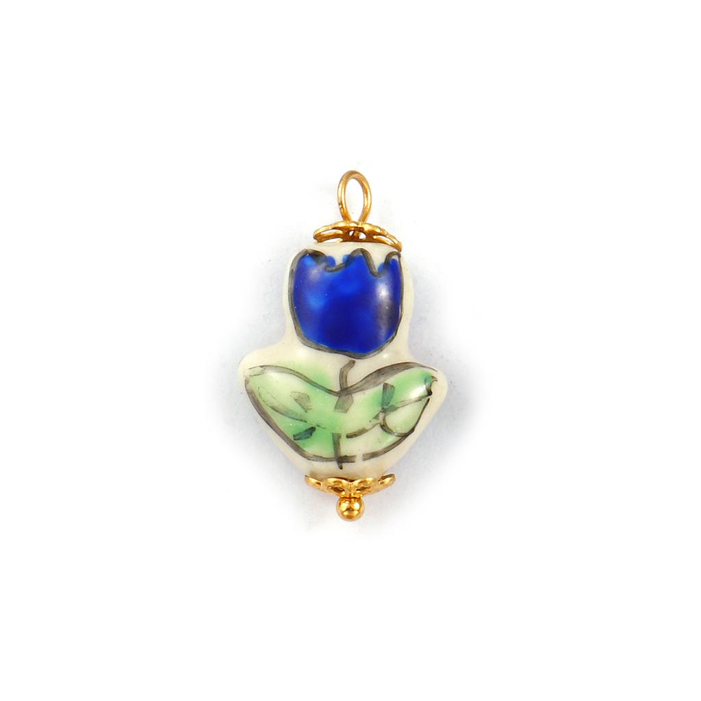 2PCs 304 Stainless Steel & Ceramic Tulip Flower Charms Flora Collection 18K Gold Plated Pendants For DIY Necklace Jewelry Making