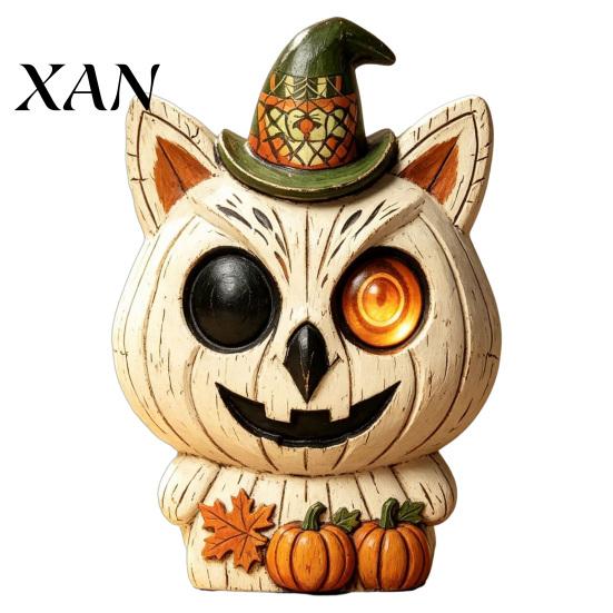 Vintage Wood Crafts for Autumn Halloween Wooden Tabletop Decor, Rustic Ghost Black Cat Pumpkin Owl Centerpieces, Retro Distressed Ornaments Farmhouse