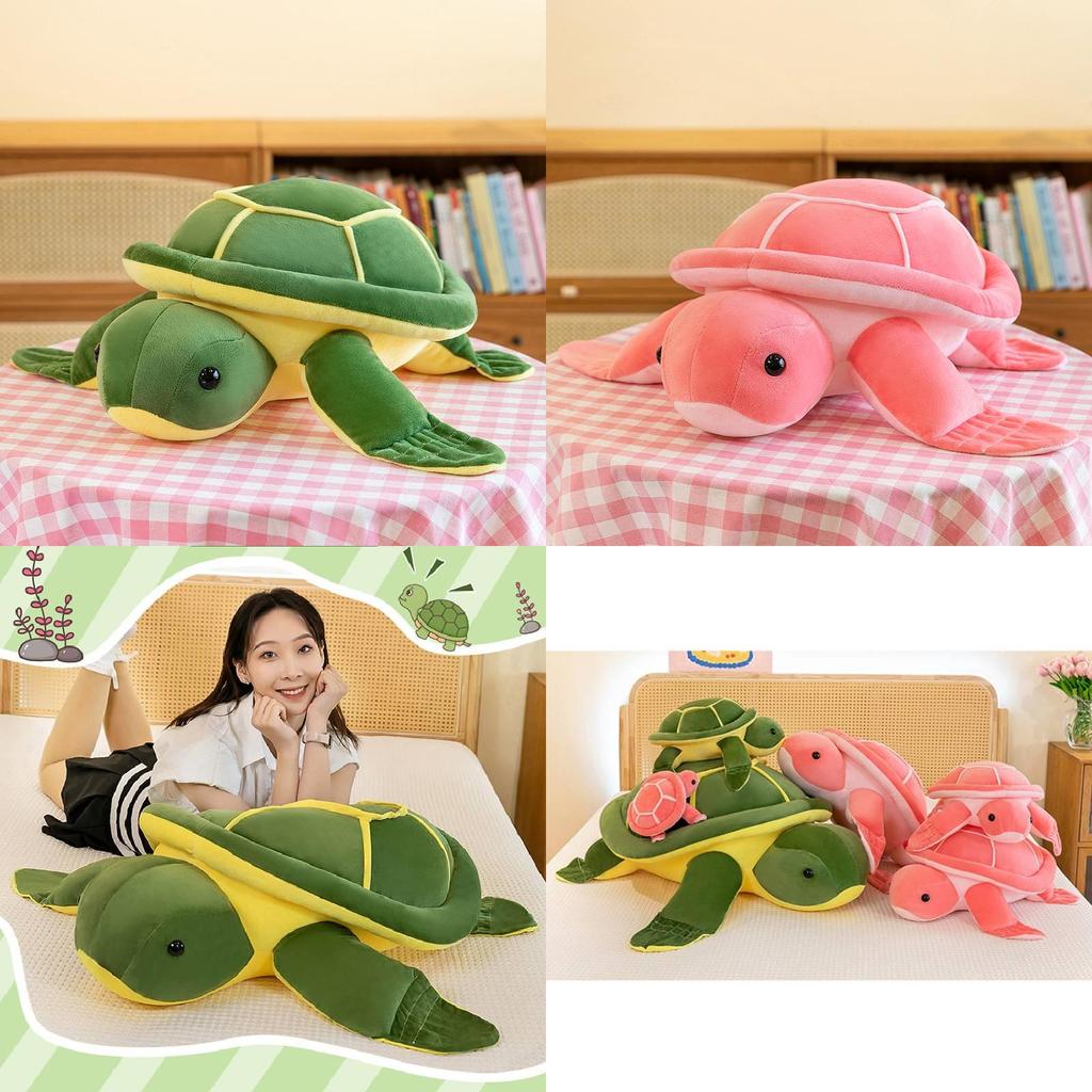 Adorable Green Turtle Plush Pillow Ultra-soft Pp Cotton Stuffed Animal Toy For Kids