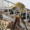 Brass Tripod Floor Lamp Nautical Spotlight, Steampunk Decor