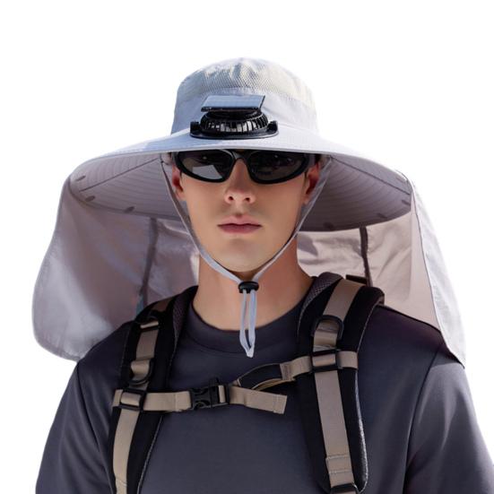 Широкополая шляпа от солнца с солнечным вентилятором для мужчин и женщин, панама с защитой от ультрафиолета и клапаном на затылке для рыбалки, пешего туризма, пляжа, садоводства