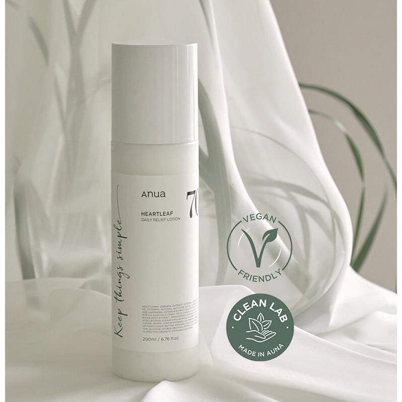Anua Лосьон Heartleaf 70% Daily Relief Lotion 200 мл, с 70% экстрактом Heartleaf, обеспечивает интенсивное увлажнение кожи и помогает успокоить чувствительную кожу.