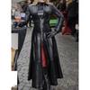Women's Large Size Solid Color Long Sleeve Lapel Zipper Slim Fit Long Leather Coat