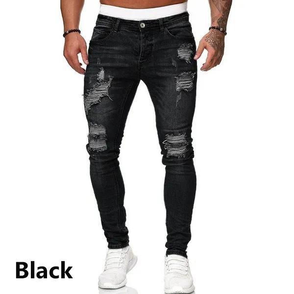 Модные джинсы, мужские узкие джинсовые брюки, мужские рваные брюки, уличная одежда, мужские джинсовые джинсы, брюки-карандаш