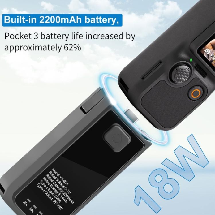 Компактная Рукоятка-Батарея Power Grip 2200 мАч Увеличенное Время Работы Дизайн с Горячей Заменой Порт USB-C Крепление для Камеры Pocket 3