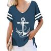 Жен. V-образный вырез Лодка Якорь Графика 3D-принт Модный пуловер Подходит для всех сезонов Повседневные С короткими рукавами Полиэстер