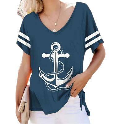 Жен. V-образный вырез Лодка Якорь Графика 3D-принт Модный пуловер Подходит для всех сезонов Повседневные С короткими рукавами Полиэстер
