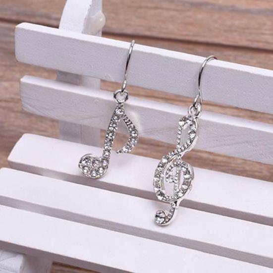 Асимметричные стразы, инкрустированные музыкальной нотой, ушные крючки, женские висячие серьги, ювелирные изделия