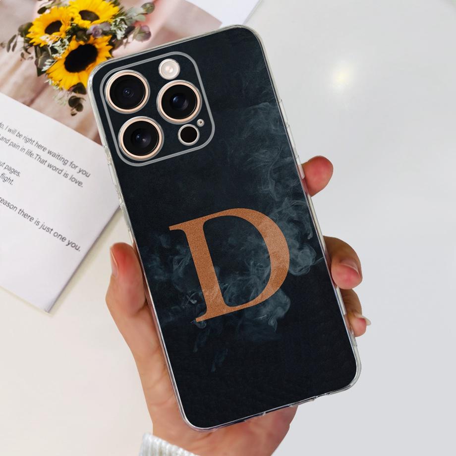 For iPhone 16 Pro Max 16 Plus Bumper Case Clear Soft TPU Coque Cover For iPhone16 16+ Initials Letter Pattern Silicone Funda