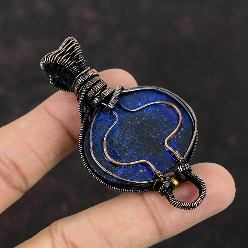 Кулон из лазурита и меди, Кулон из радужного лунного камня, Кулон, обмотанный медной проволокой, Кулон из драгоценного камня ручной работы, Медные украшения, Подарок для мамы