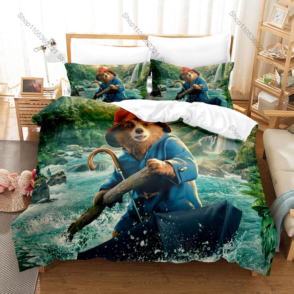 Kpop Paddington Bear Bedding Set 3 Piece Soft Microfiber Bed Set Duvet Cover Pillowcase Sheet Home Textile For Kids Room Decor