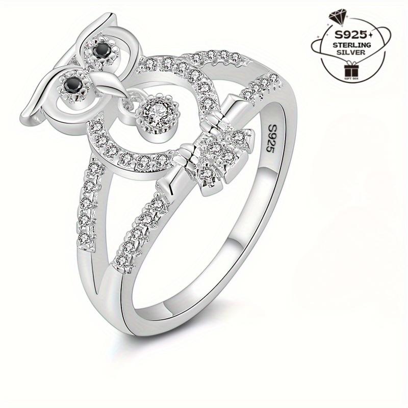 925Pure silver owl ring for women Shiny animal-shaped elegant and luxurious design, perfect gift choice for couples and best friends, suitable for